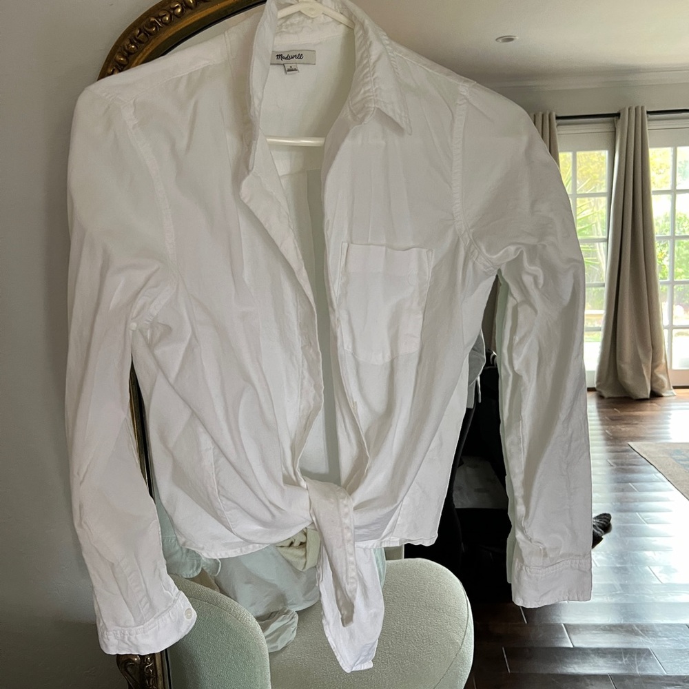 Madewell white blouse with tie knot
